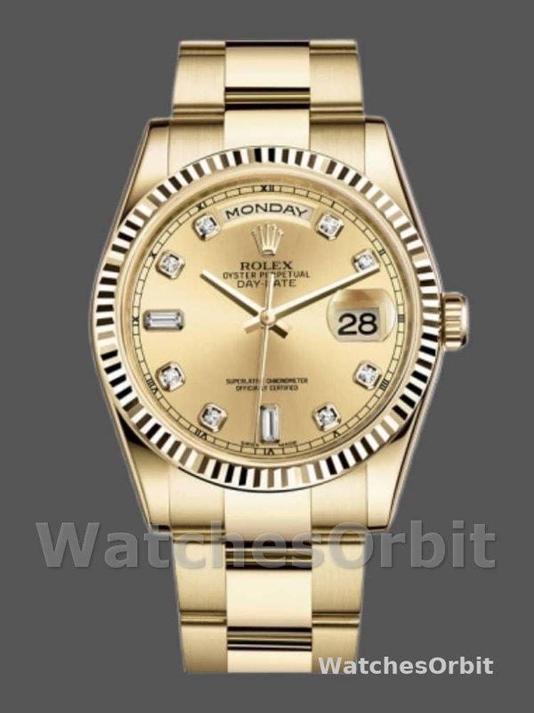 Rolex Day-Date 118238 Champagne Diamond Dial 36mm Unisex Replica Watch