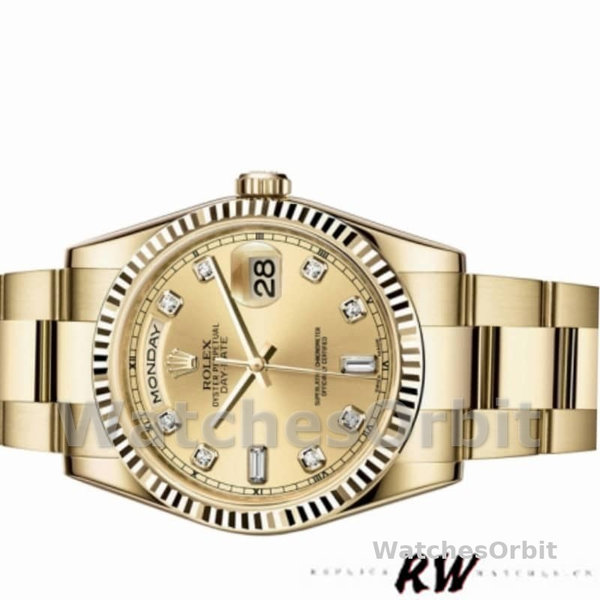 Rolex Day-Date 118238 Champagne Diamond Dial 36mm Unisex Replica Watch