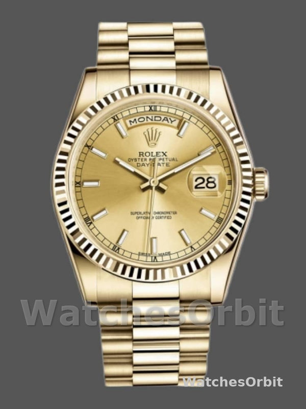 Rolex Day-Date 118238 Fluted Bezel Champagne Dial 36mm Unisex Replica Watch