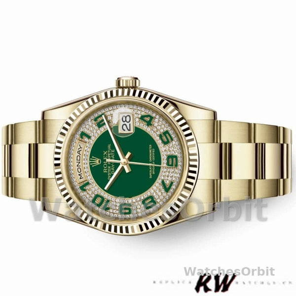 Rolex Day-Date 118238 Green Diamond Pave Dial 36mm Unisex Replica Watch