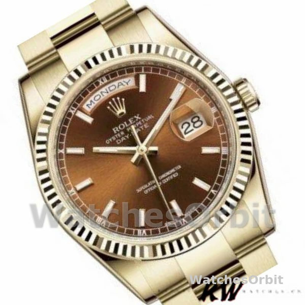 Rolex Day-Date 118238 Index Cognac Dial Fluted Bezel 36mm Unisex Replica Watch