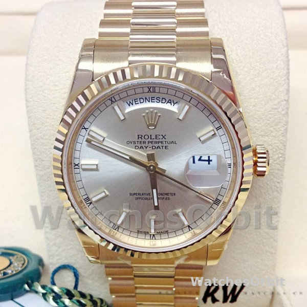 Rolex Day-Date 118238 Silver dial Fluted Bezel 36mm Unisex Replica Watch