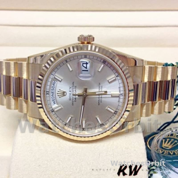 Rolex Day-Date 118238 Silver dial Fluted Bezel 36mm Unisex Replica Watch