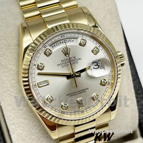 Rolex Day-Date 118238 Silver Diamond Dial 36mm Unisex Replica Watch