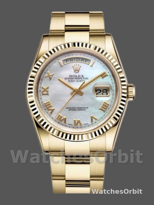 Rolex Day-Date 118238 White MOP Roman Dial 36mm Unisex Replica Watch