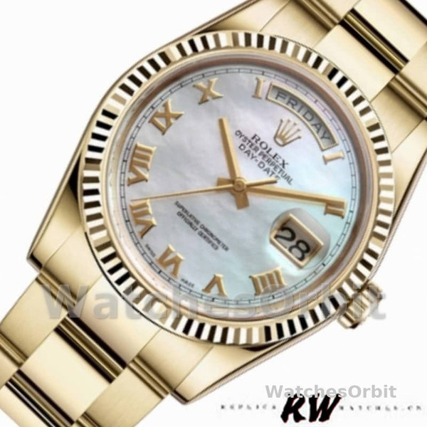 Rolex Day-Date 118238 White MOP Roman Dial 36mm Unisex Replica Watch