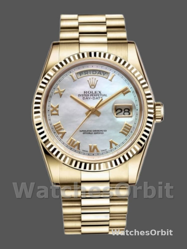Rolex Day-Date 118238 White Mother of Pearl Roman Dial 36mm Unisex Replica Watch