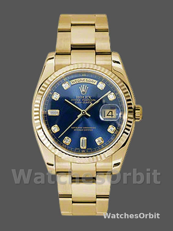 Rolex Day-Date 118238 Yellow Gold Blue Diamond Dial Unisex Replica Watch
