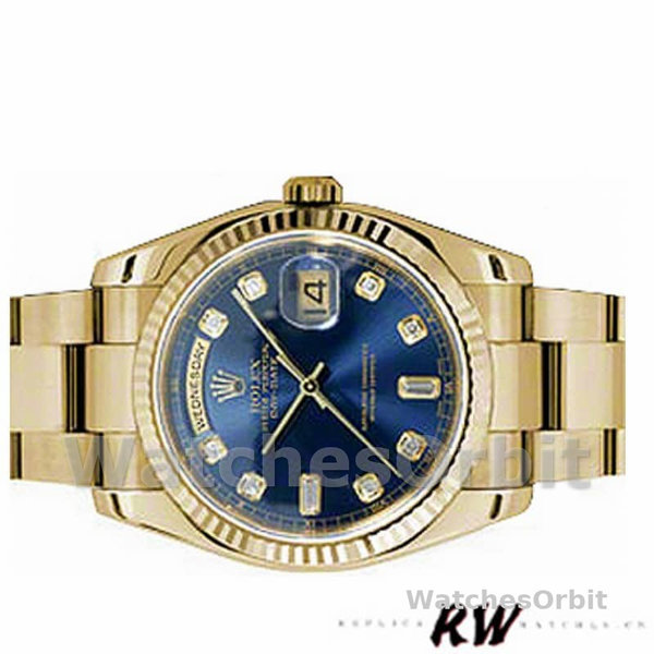Rolex Day-Date 118238 Yellow Gold Blue Diamond Dial Unisex Replica Watch