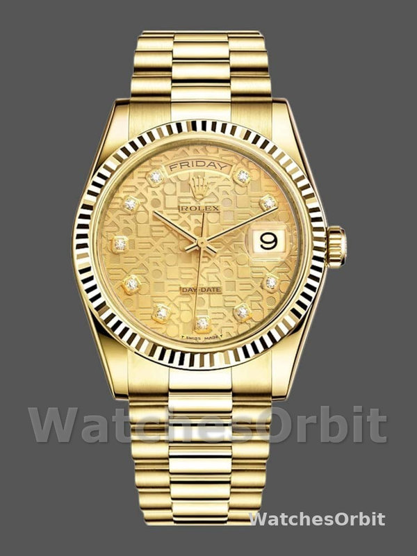 Rolex Day-Date 118238 Yellow Gold Champagne Jubilee Diamond Dial 36mm Unisex Replica Watch