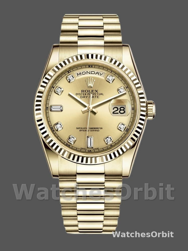Rolex Day-Date 118238 Yellow Gold Diamond Champagne Dial 36mm Unisex Replica Watch