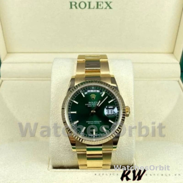 Rolex Day-Date 118238 Yellow Gold Green Dial 36mm Unisex Replica Watch