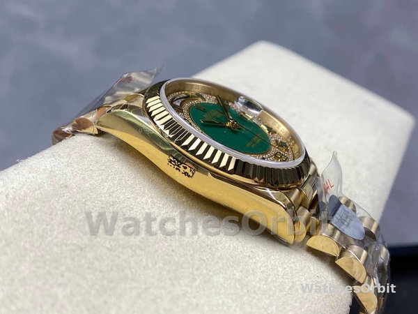 Rolex Day-Date 118238 Yellow Gold Green Diamond Pave Dial 36mm Unisex Replica Watch