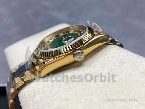 Rolex Day-Date 118238 Yellow Gold Green Diamond Pave Dial 36mm Unisex Replica Watch