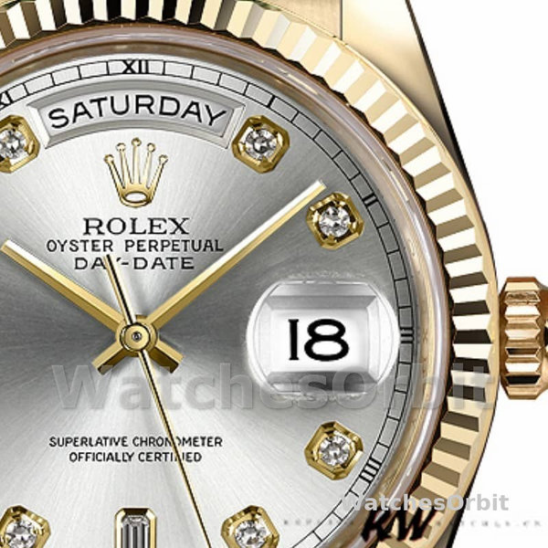 Rolex Day-Date 118238 Yellow Gold Silver Diamond Dial 36mm Unisex Replica Watch
