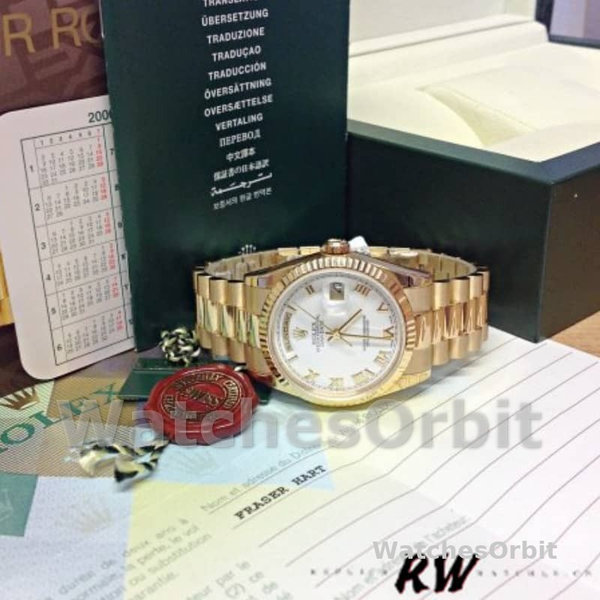 Rolex Day-Date 118238 Yellow Gold White dial Fluted Bezel 36mm Unisex Replica Watch
