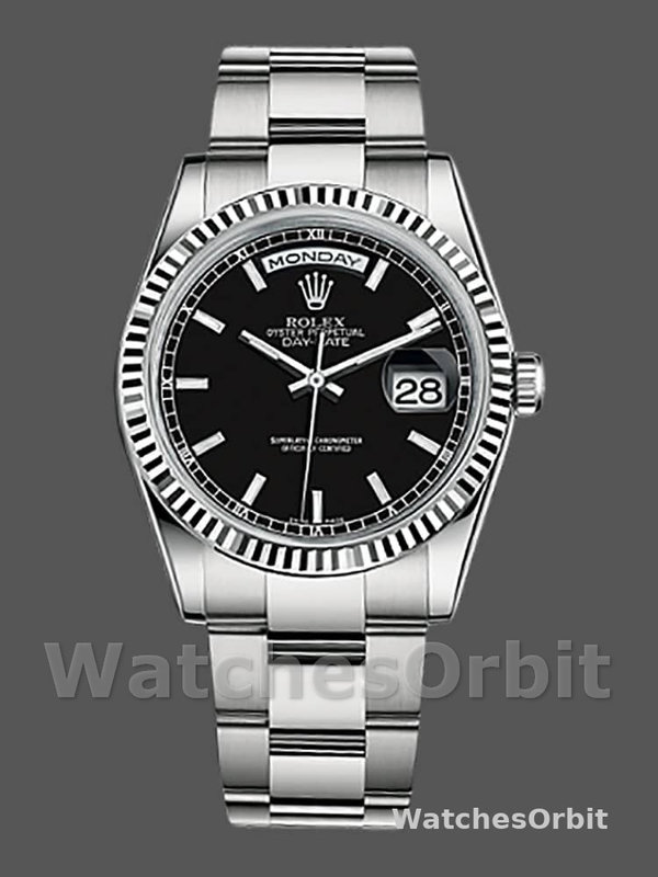 Rolex Day-Date 118239 Black Dial Fluted Bezel 36mm Unisex Replica Watch