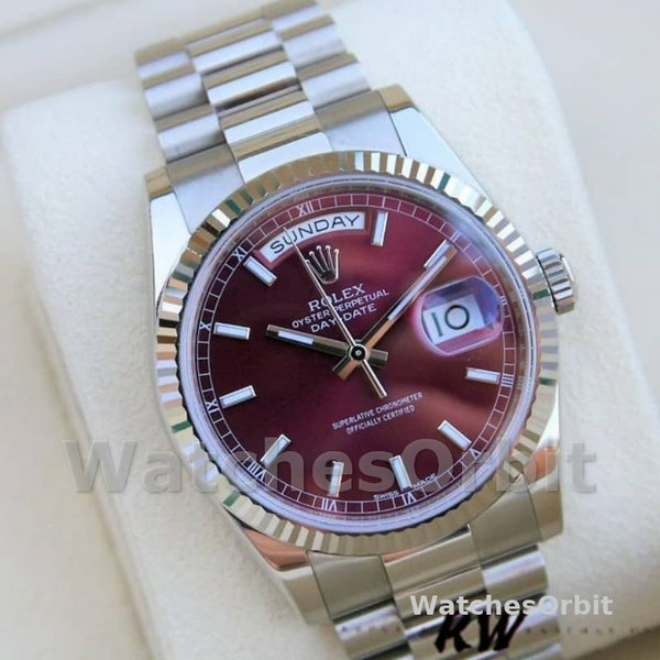 Rolex Day-Date 118239 Cherry Red Dial Fluted Bezel 36mm Lady Replica Watch