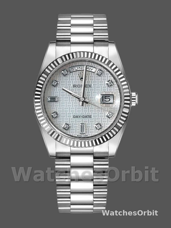 Rolex Day-Date 118239 Mother of Pearl White Dial Fluted Bezel 36mm Unisex Replica Watch
