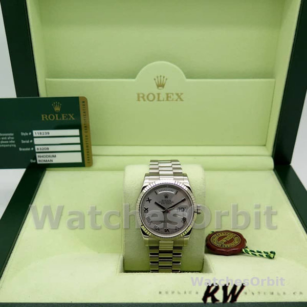 Rolex Day-Date 118239 Rhodium Roman Dial white gold 36mm Unisex Replica Watch