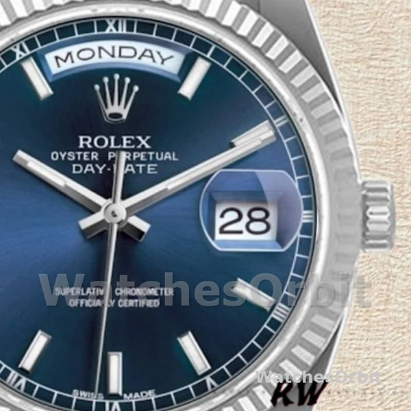 Rolex Day-Date 118239 White Gold Blue Dial Fluted Bezel 36mm Unisex Replica Watch