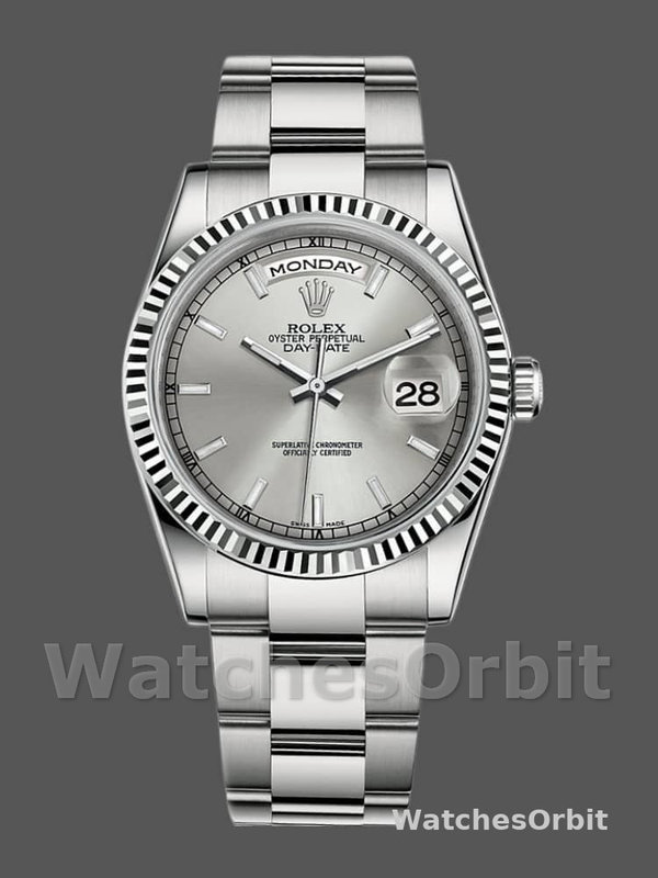Rolex Day-Date 118239 White Gold Silver dial 36mm Unisex Replica Watch