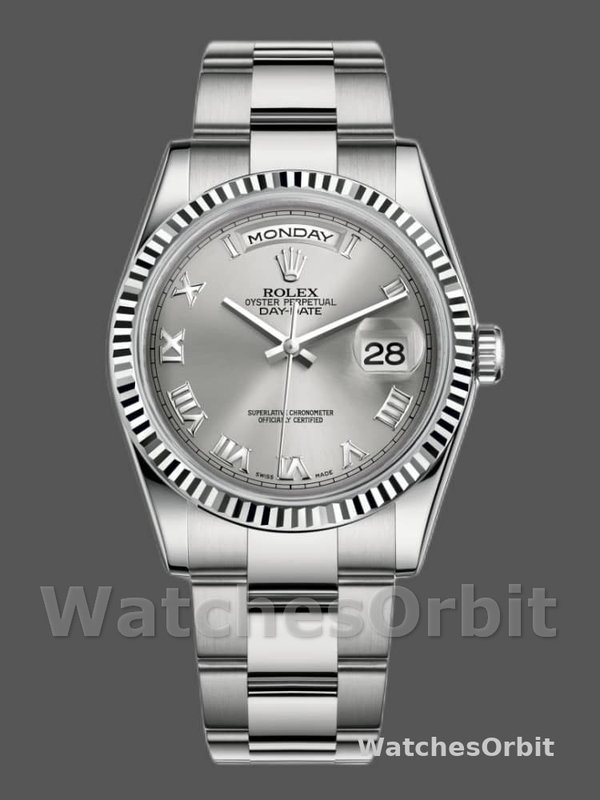 Rolex Day-Date 118239 white gold Silver Roman Numeral 36mm Unisex Replica Watch