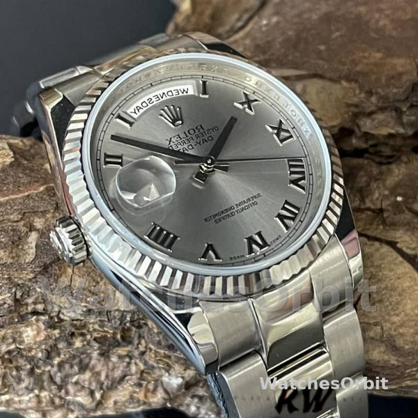 Rolex Day-Date 118239 white gold Silver Roman Numeral 36mm Unisex Replica Watch