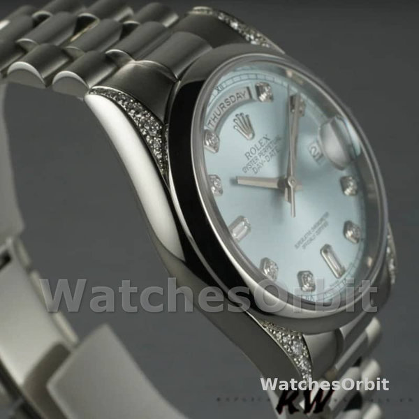 Rolex Day-Date 118296 Platinum Ice Blue Dial Diamond 36mm Unisex Replica Watch