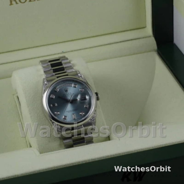 Rolex Day-Date 118296 Platinum Ice Blue Dial Diamond 36mm Unisex Replica Watch