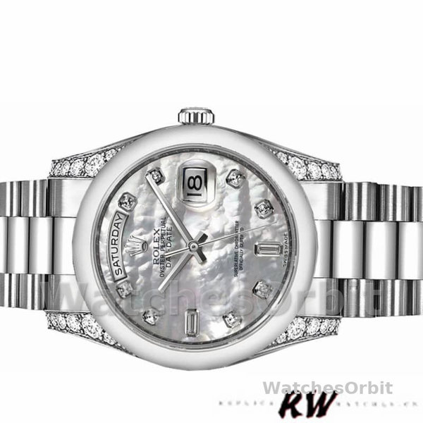 Rolex Day-Date 118296 Platinum MOP White Dial Diamond 36mm Unisex Replica Watch