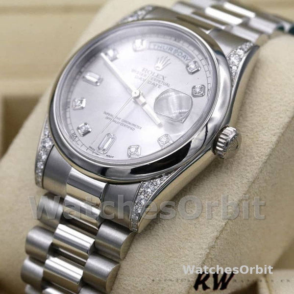 Rolex Day-Date 118296 Platinum Silver Dial Diamond 36mm Unisex Replica Watch