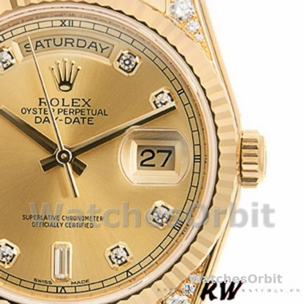 Rolex Day-Date 118338 Champagne Diamonds Dial 36mm Unisex Replica Watch