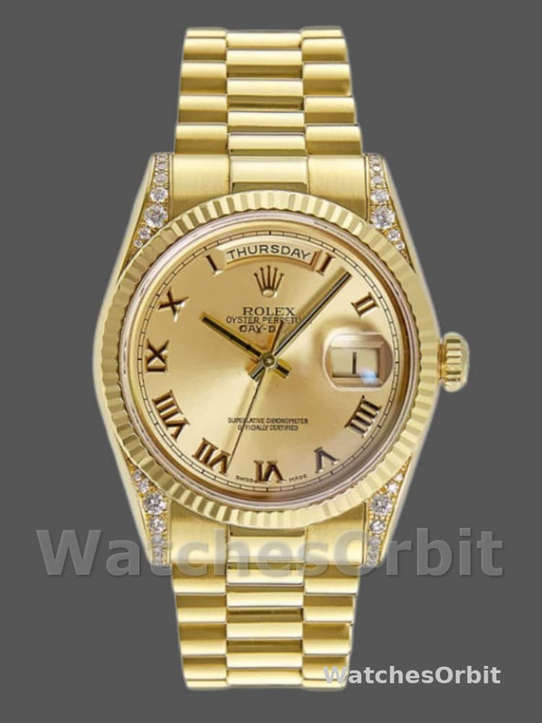 Rolex Day-Date 118338 Champagne Roman Dial Diamond Bezel 36MM Unisex Replica Watch