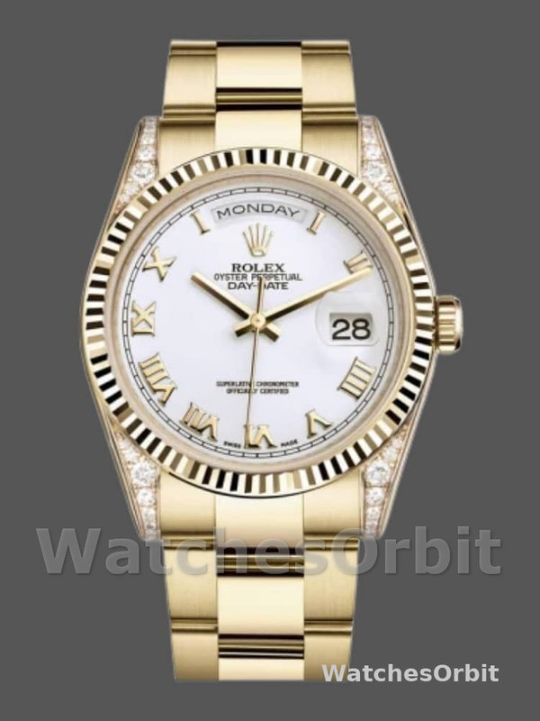 Rolex Day-Date 118338 White Roman Dial 36mm Unisex Replica Watch