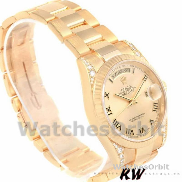 Rolex Day-Date 118338 Yellow gold Champagne Dial Roman Numerals 36mm Unisex Replica Watch
