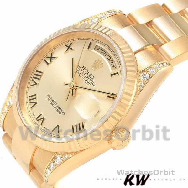 Rolex Day-Date 118338 Yellow gold Champagne Dial Roman Numerals 36mm Unisex Replica Watch