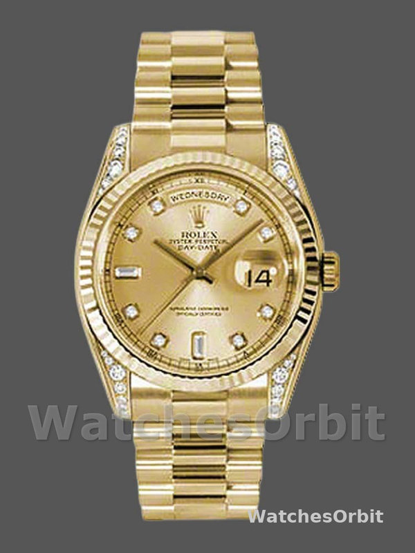 Rolex Day-Date 118338 Yellow Gold Champagne Diamonds Dial 36mm Unisex Replica Watch
