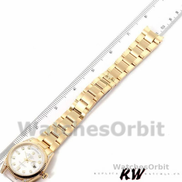 Rolex Day-Date 118338 Yellow gold Silver Diamond dial 36mm Unisex Replica Watch