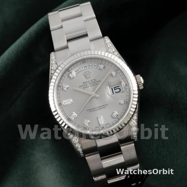 Rolex Day Date 118339 Silver Dial Fluted Bezel 36mm Unisex Replica Watch
