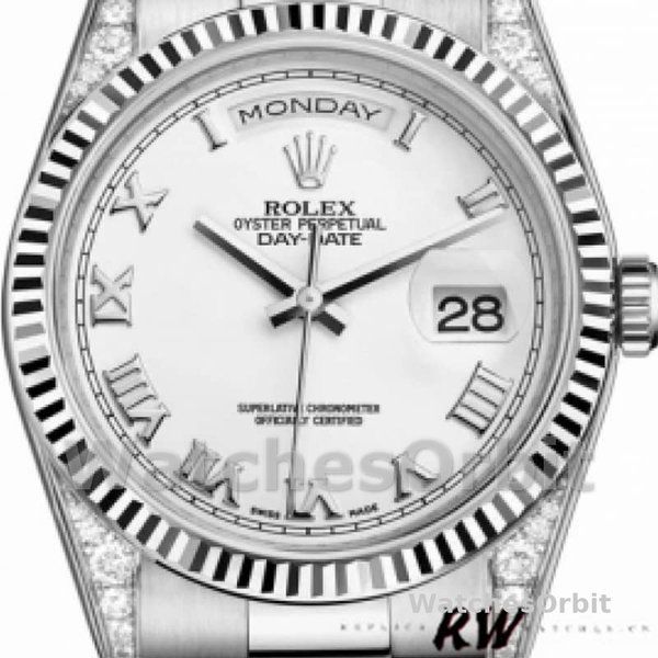 Rolex Day Date 118339 White Dial Fluted Bezel 36mm Unisex Replica Watch