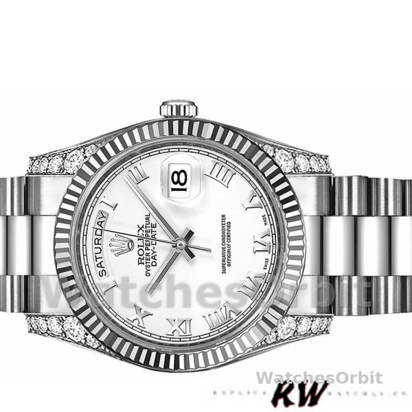 Rolex Day Date 118339 White Dial Fluted Bezel 36mm Unisex Replica Watch