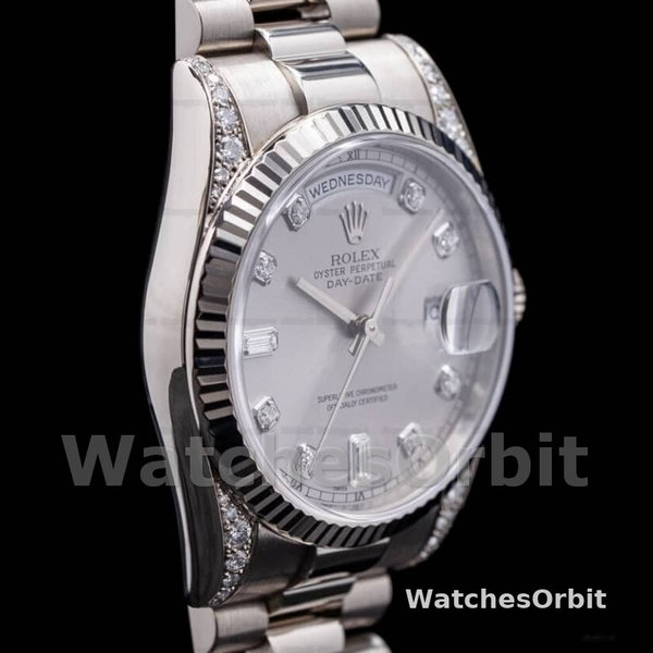Rolex Day Date 118339 White Gold Silver Dial Fluted Bezel 36mm Unisex Replica Watch