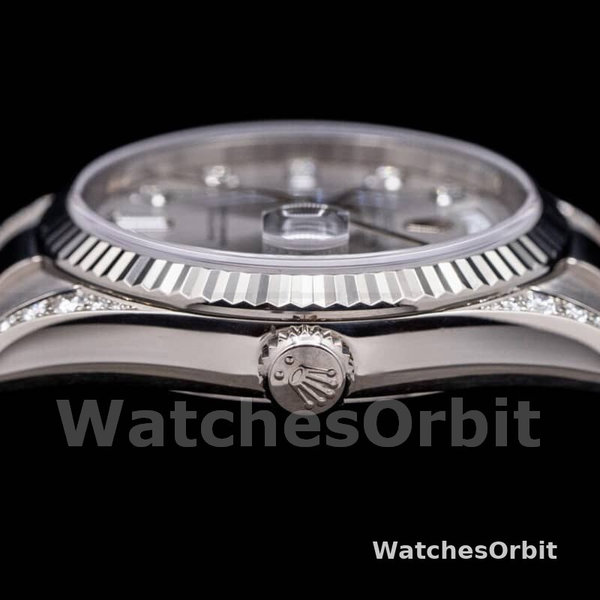 Rolex Day Date 118339 White Gold Silver Dial Fluted Bezel 36mm Unisex Replica Watch