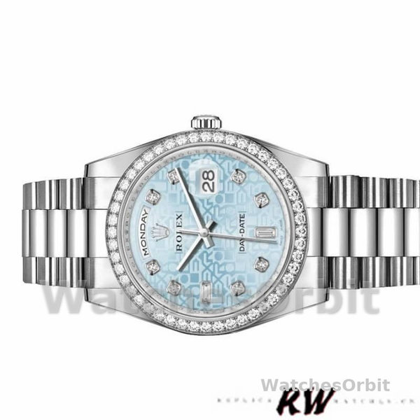 Rolex Day Date 118346 Blue Diamond Dial Platinum 36mm Unisex Replica Watch