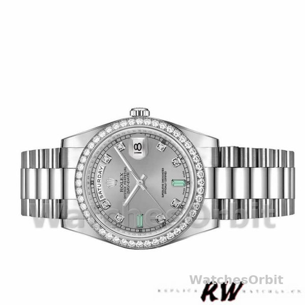 Rolex Day Date 118346 Rhodium Grey Dial 36mm Unisex Replica Watch