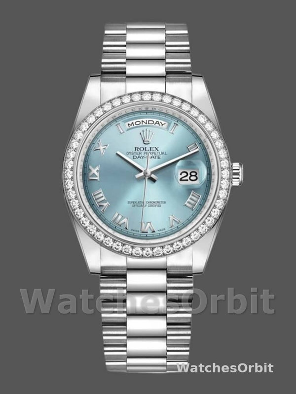Rolex Day Date 118346 Roman Ice Blue Dial 36mm Unisex Replica Watch