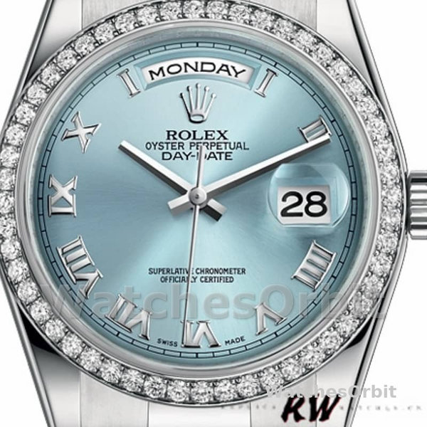 Rolex Day Date 118346 Roman Ice Blue Dial 36mm Unisex Replica Watch