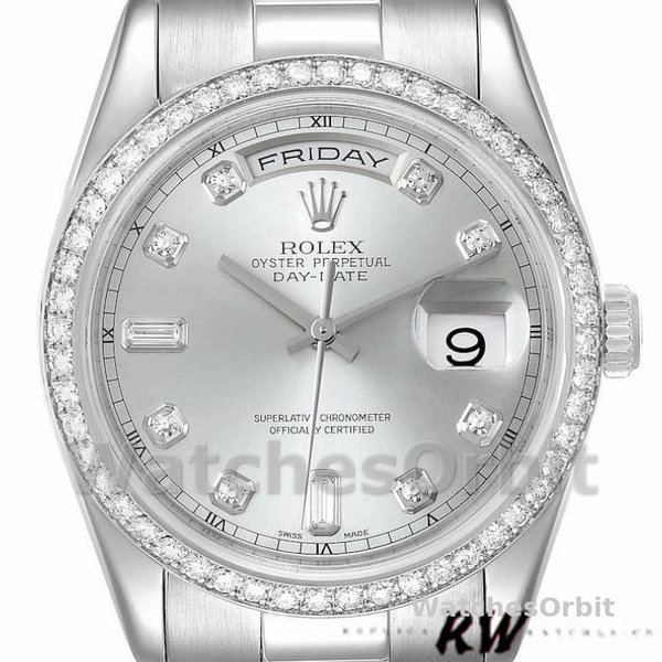 Rolex Day Date 118346 Silver Dial Diamond 36mm Unisex Replica Watch