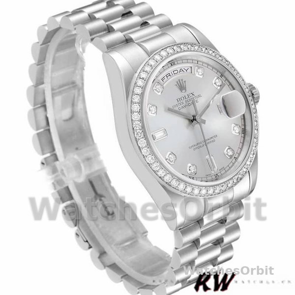 Rolex Day Date 118346 Silver Dial Diamond 36mm Unisex Replica Watch